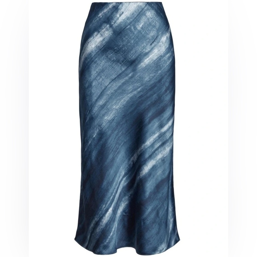 Ralph Lauren Satin Slip Midi Skirt Tie Dye Blue 12
